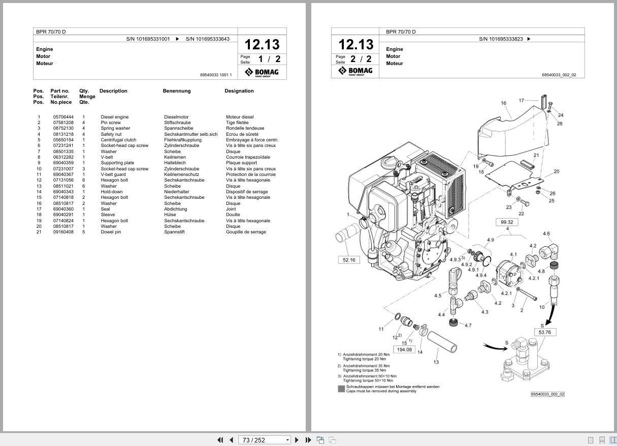 Bomag Vibratory Plate Compactor BPR 70 70 D Spare Parts Catalog 00825799 2019 2022 EN DE FR (2)