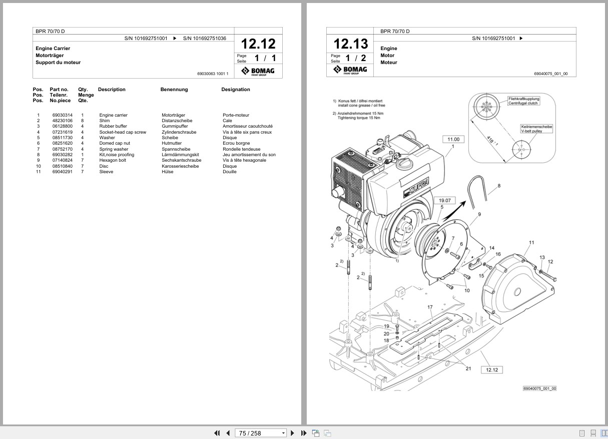 Bomag Vibratory Plate Compactor BPR 70 70 D Spare Parts Catalog 2013 2016 EN DE FR (3)