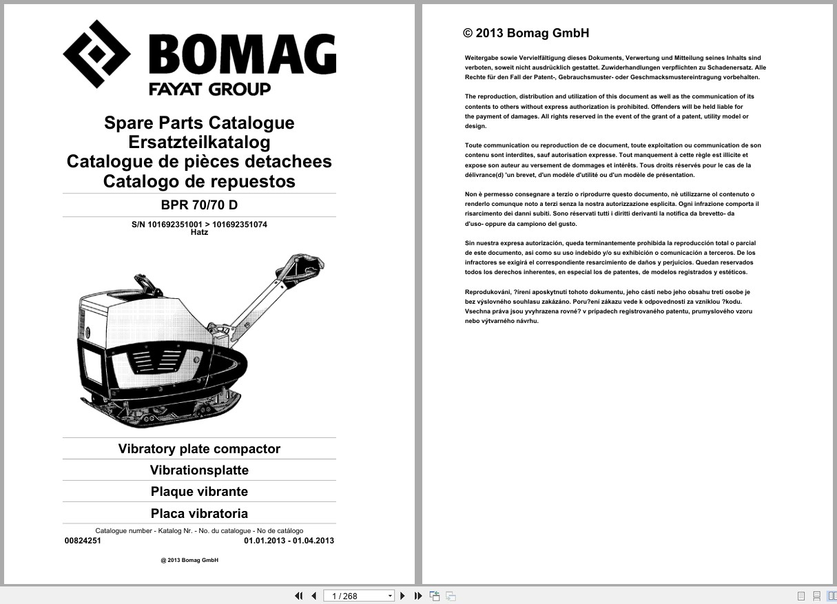 Bomag Vibratory Plate Compactor BPR 70 70 D Spare Parts Catalog 2013 EN DE FR (1)