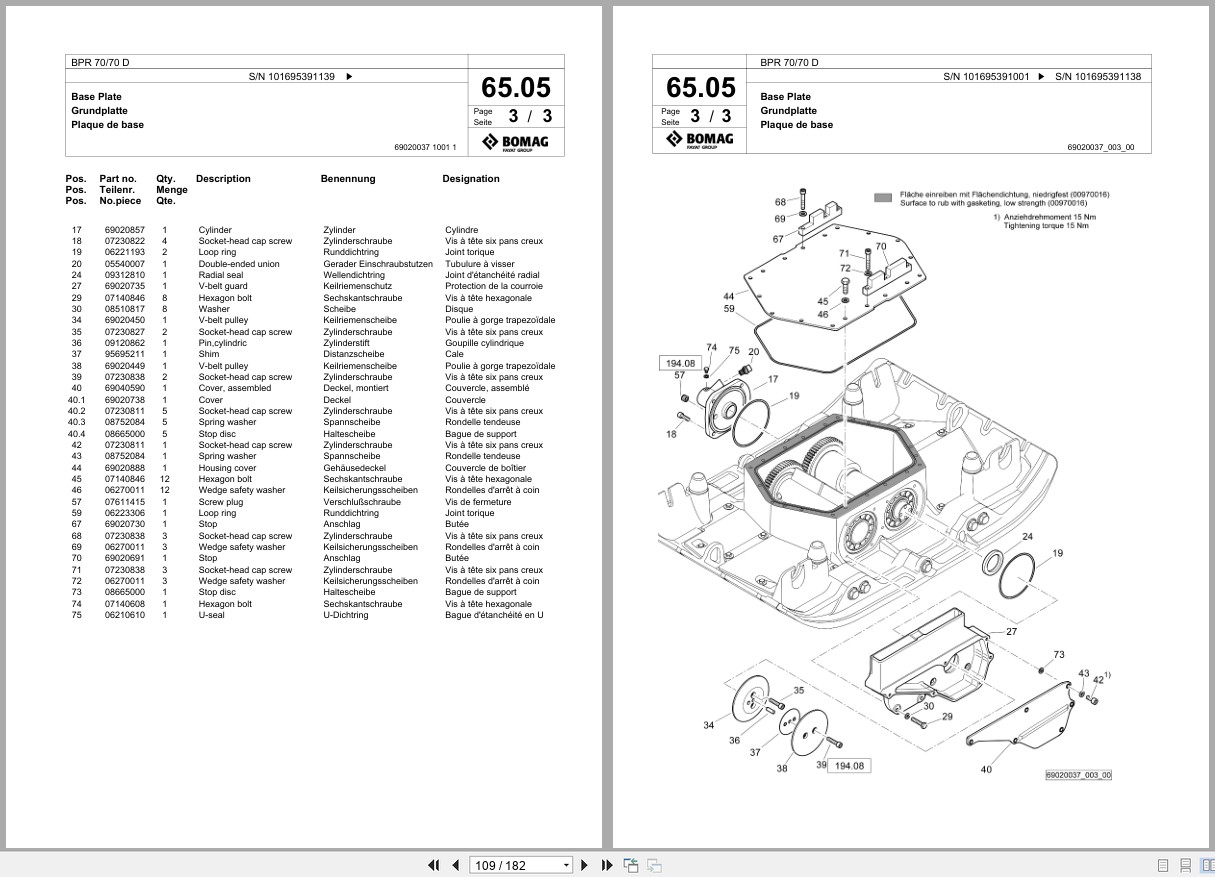 Bomag Vibratory Plate Compactor BPR 70 70 D Spare Parts Catalog 2020 2022 EN DE FR (2)