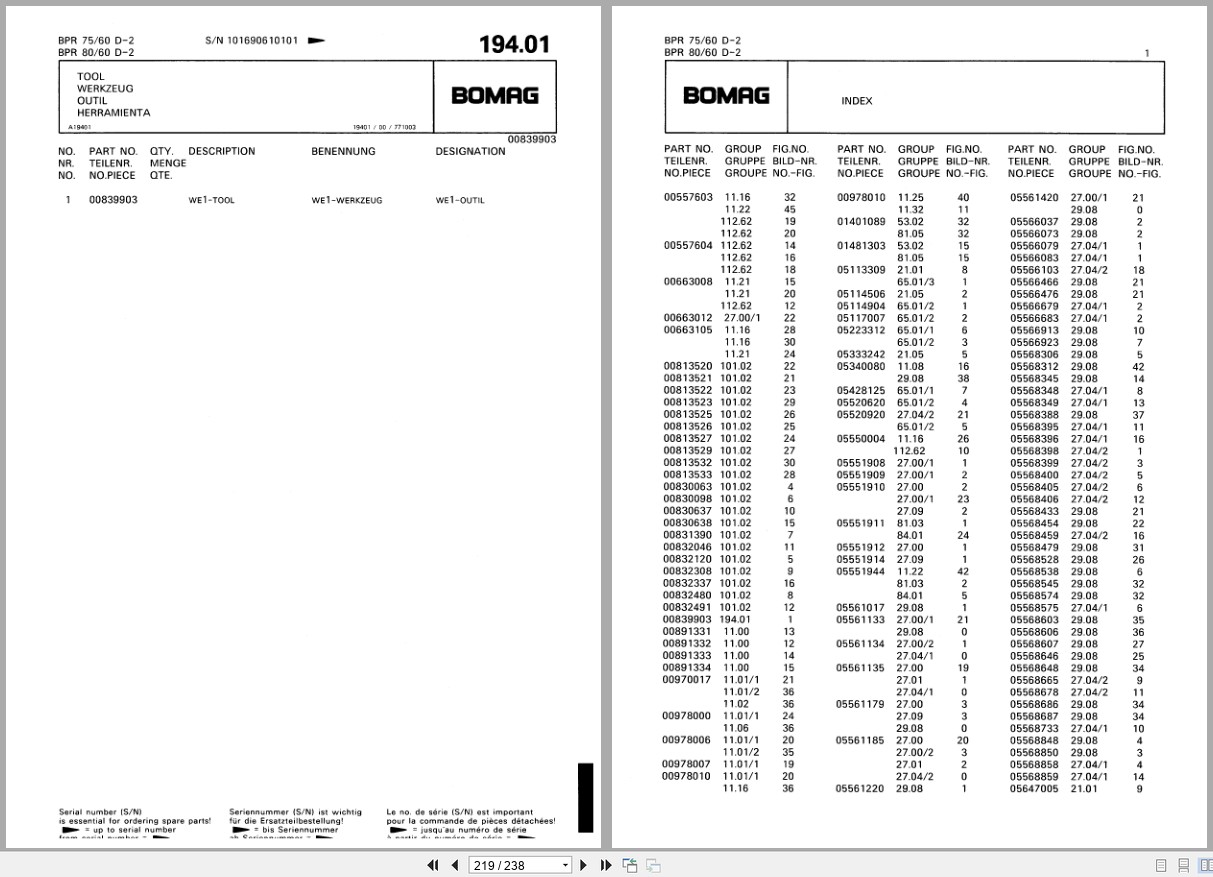 Bomag Vibratory Plate Compactor BPR 75 60 D 2 BPR 80 60 D 2 Spare Parts Catalog 1998 EN DE FR (2)