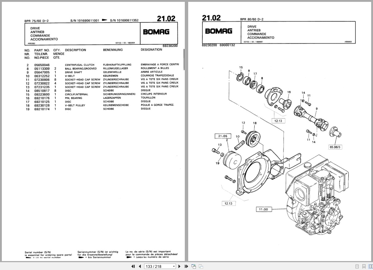 Bomag Vibratory Plate Compactor BPR 75 60 D 2 BPR 80 60 D 2 Spare Parts Catalog 2001 EN DE FR (3)