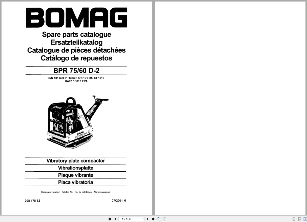 Bomag Vibratory Plate Compactor BPR 75 60 D 2 Spare Parts Catalog 2001 EN DE FR (1)