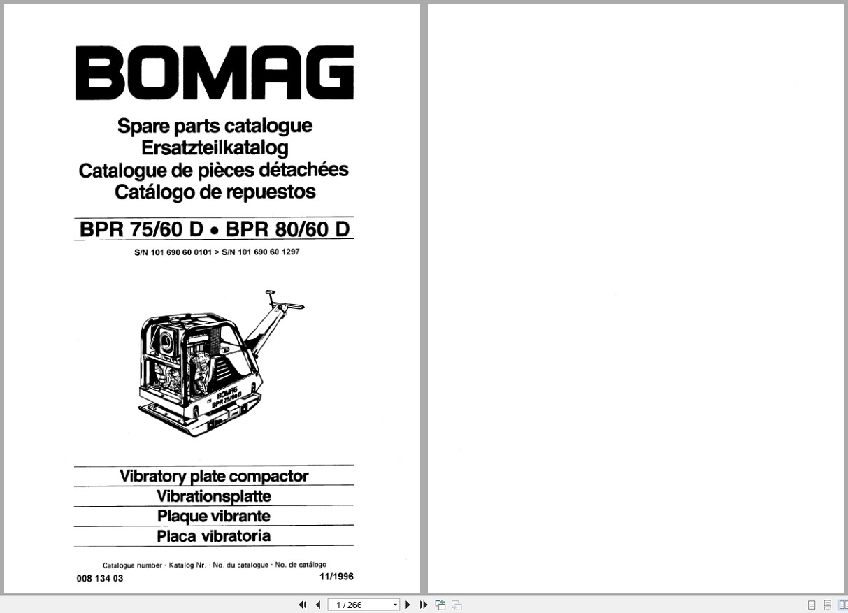 Bomag Vibratory Plate Compactor BPR 75 60 D BPR 80 60 D Spare Parts Catalog 1996 EN DE FR (1)