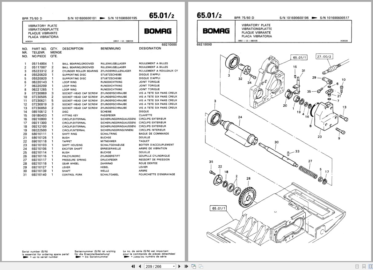 Bomag Vibratory Plate Compactor BPR 75 60 D BPR 80 60 D Spare Parts Catalog 1996 EN DE FR (3)