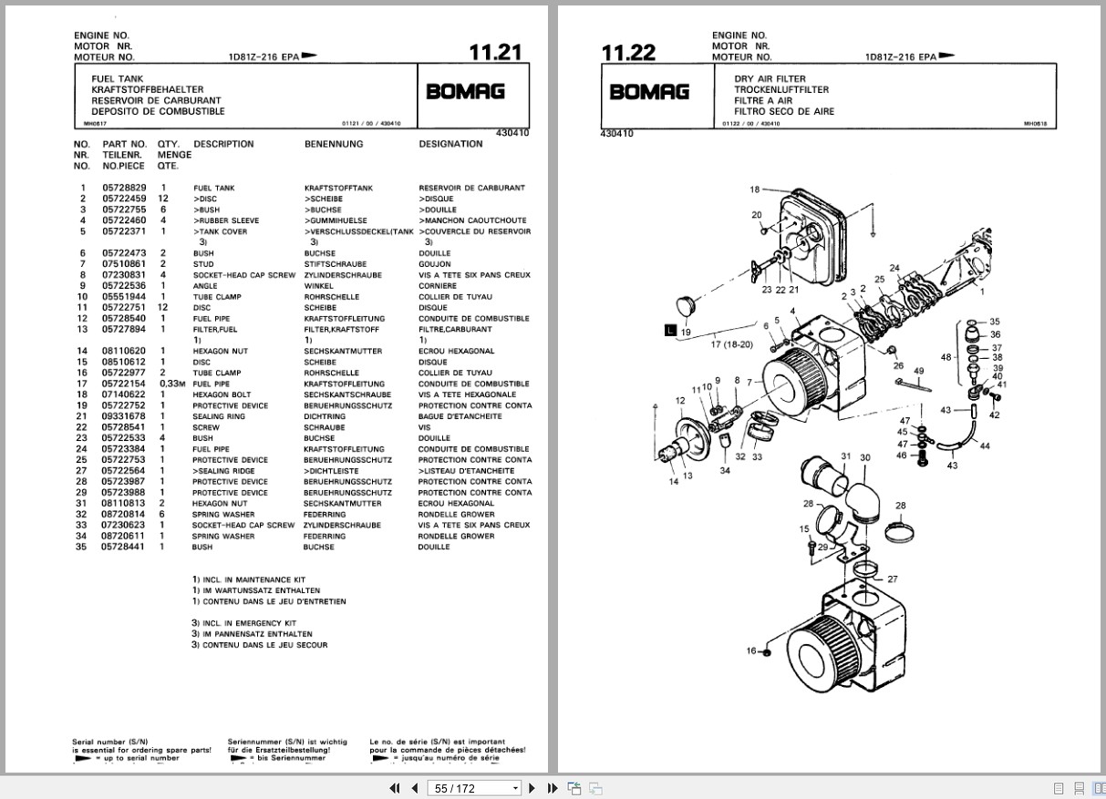 Bomag Vibratory Plate Compactor BPR 75 60 HD 3 Spare Parts Catalog 00811413 2001 EN DE FR (2)