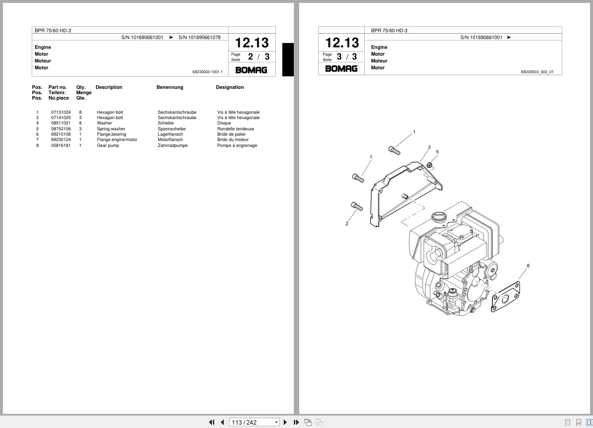 Bomag Vibratory Plate Compactor BPR 75 60 HD 3 Spare Parts Catalog 2002 2006 EN DE FR (2)