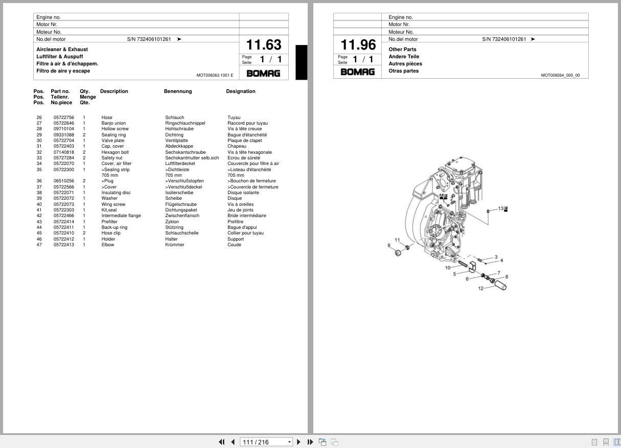 Bomag Vibratory Plate Compactor BPR 75 60 HD 3 Spare Parts Catalog 2006 2007 EN DE FR (2)