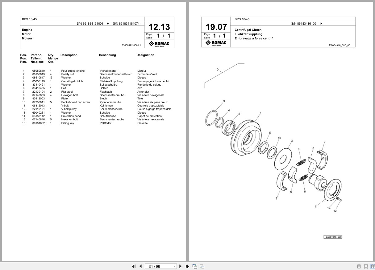 Bomag Vibratory Plate Compactor BPS 18 45 Spare Parts Catalog 2016 2018 EN DE FR (2)