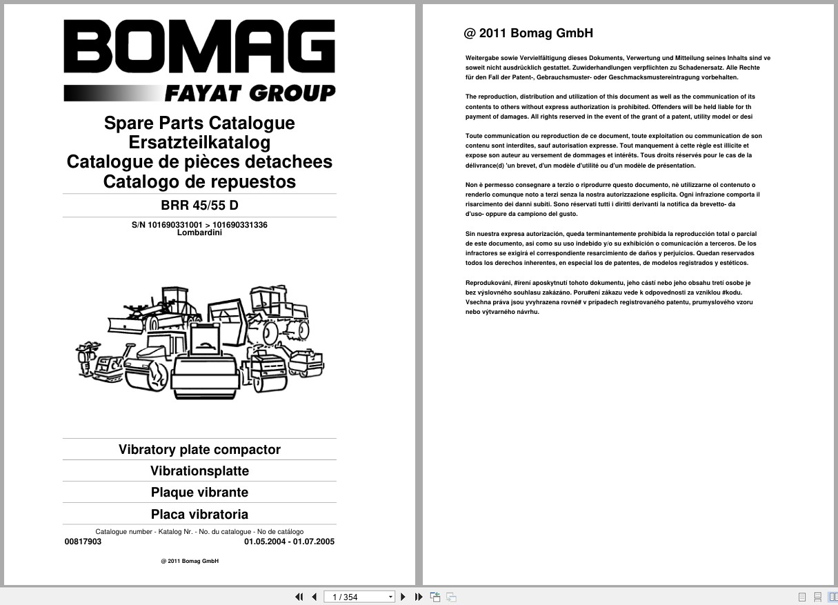 Bomag Vibratory Plate Compactor BRR 45 55 D Spare Parts Catalog 05.2004 07.2005 EN DE FR (1)