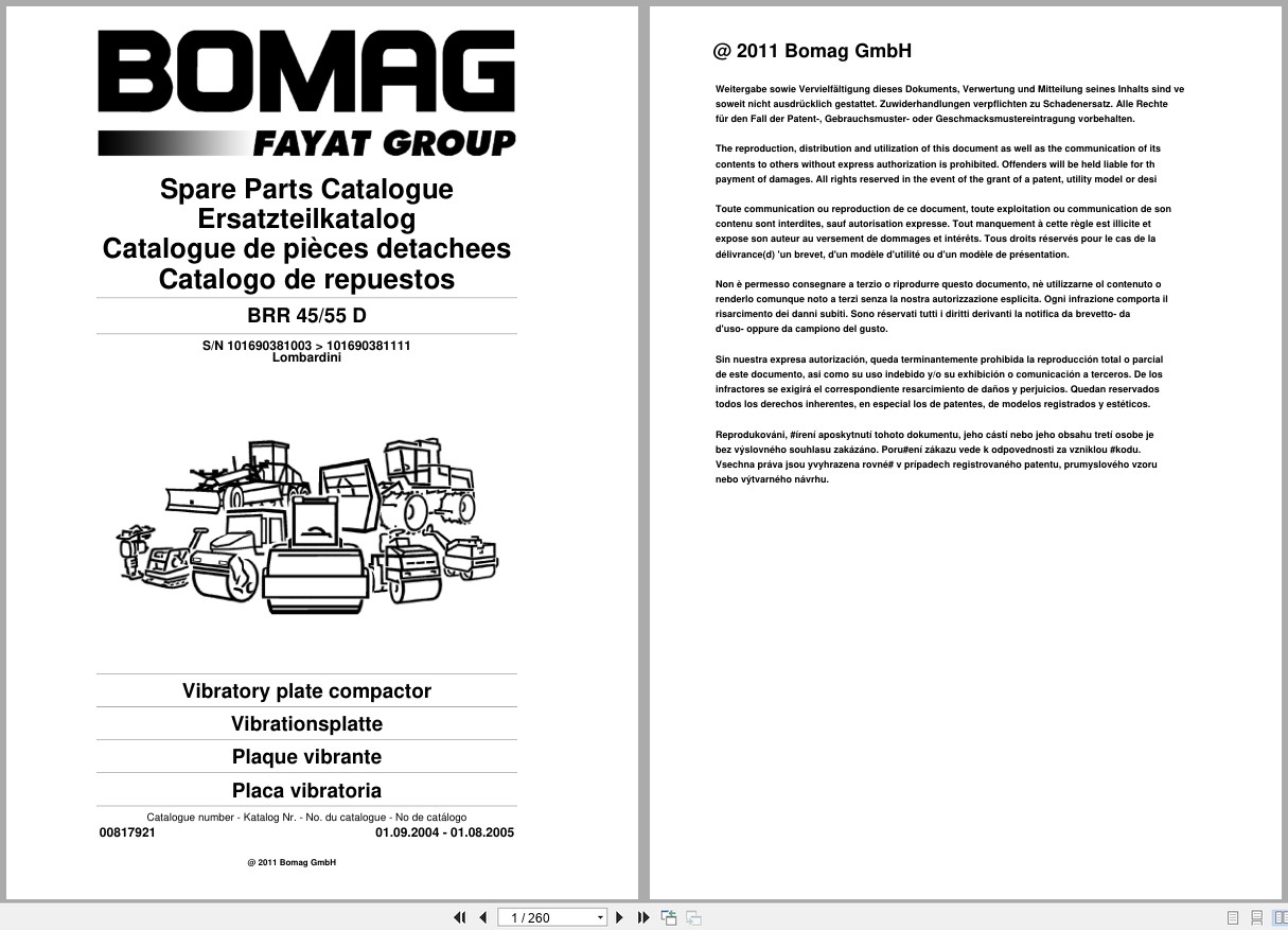 Bomag Vibratory Plate Compactor BRR 45 55 D Spare Parts Catalog 09.2004 08.2005 EN DE FR (1)