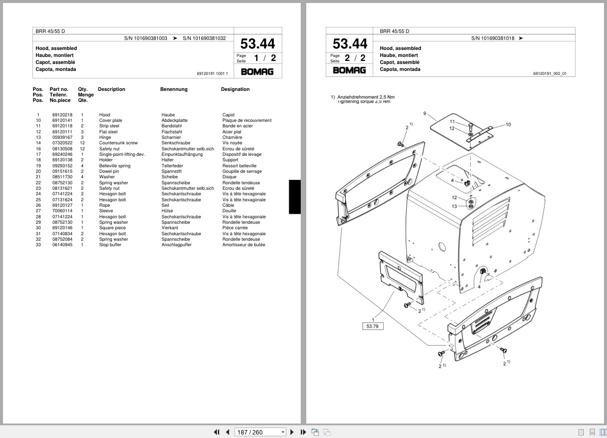 Bomag Vibratory Plate Compactor BRR 45 55 D Spare Parts Catalog 09.2004 08.2005 EN DE FR (2)