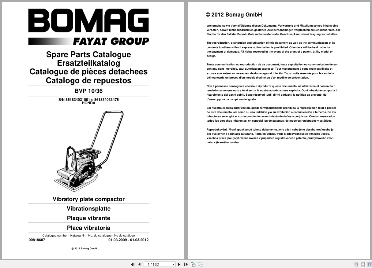 Bomag Vibratory Plate Compactor BVP 10 36 Spare Parts Catalog 2009 2012 EN DE FR (1)
