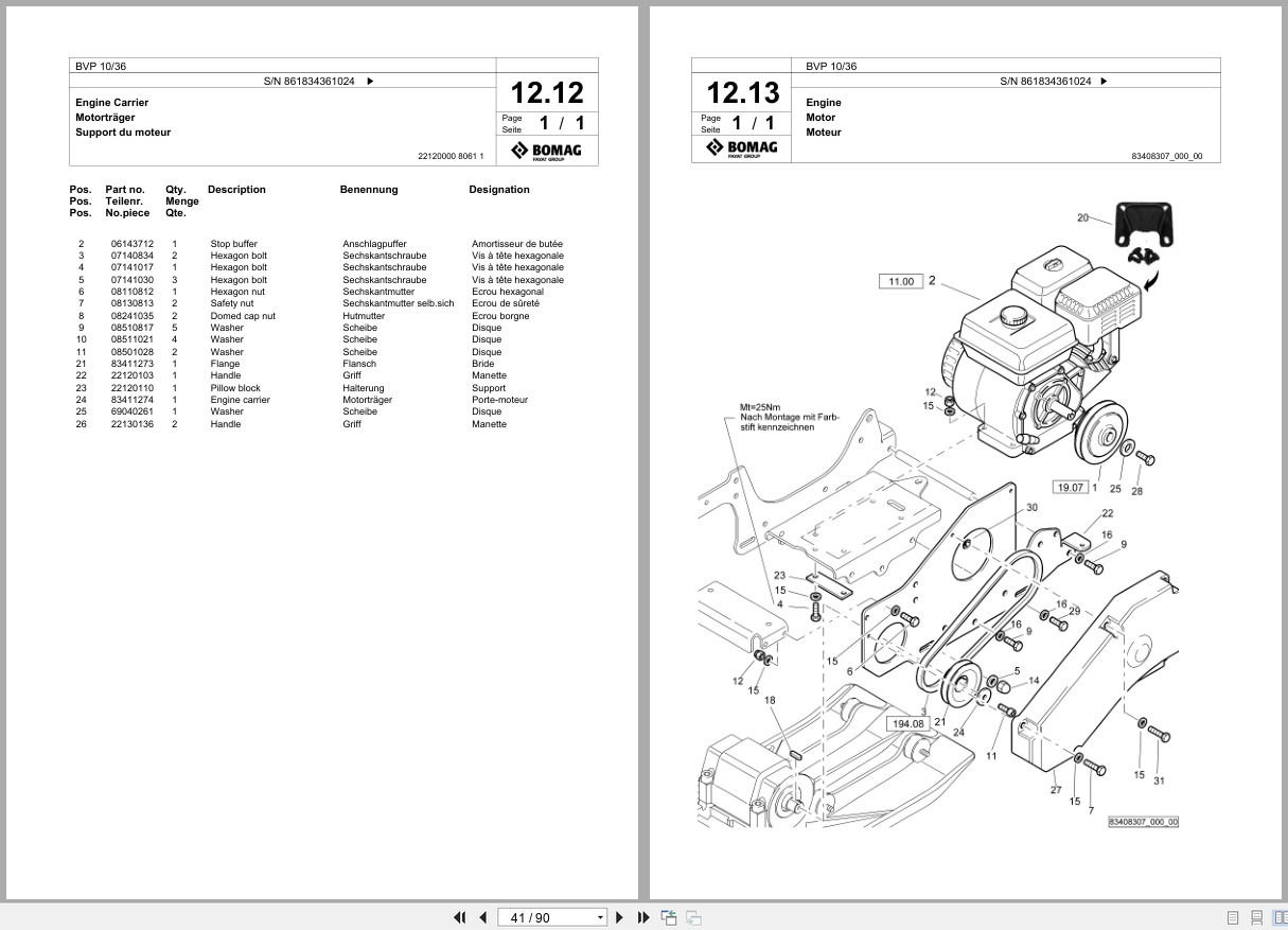Bomag Vibratory Plate Compactor BVP 10 36 Spare Parts Catalog 2018 2019 EN DE FR (2)