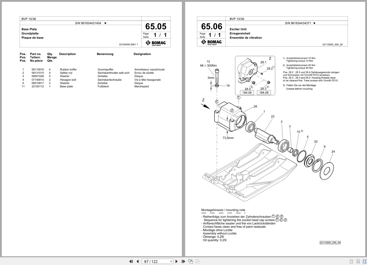 Bomag Vibratory Plate Compactor BVP 10 36 Spare Parts Catalog 2019 2024 EN DE FR (2)