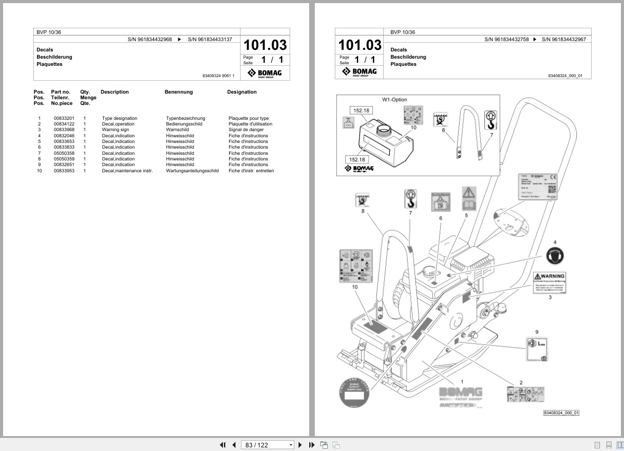 Bomag Vibratory Plate Compactor BVP 10 36 Spare Parts Catalog 2019 2024 EN DE FR (3)