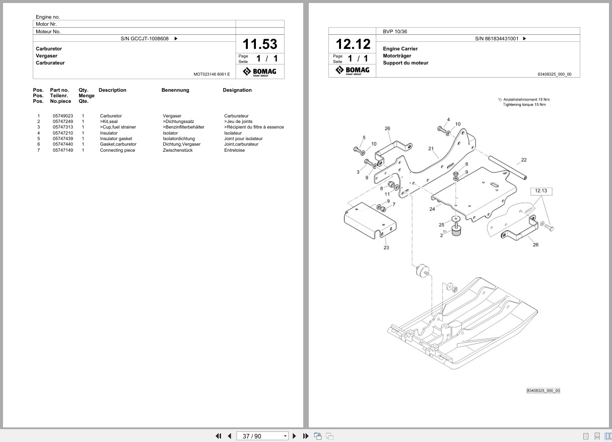 Bomag Vibratory Plate Compactor BVP 10 36 Spare Parts Catalog 2019 EN DE FR (2)