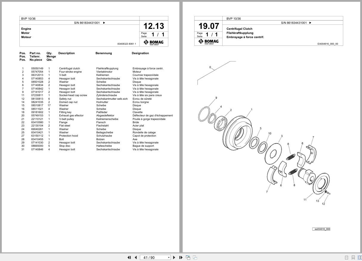 Bomag Vibratory Plate Compactor BVP 10 36 Spare Parts Catalog 2019 EN DE FR (3)