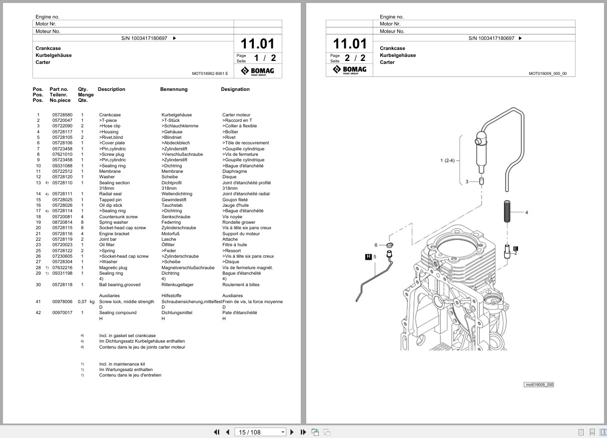 Bomag Vibratory Plate Compactor BVP 18 45 D Spare Parts Catalog 2017 2018 EN DE FR (3)