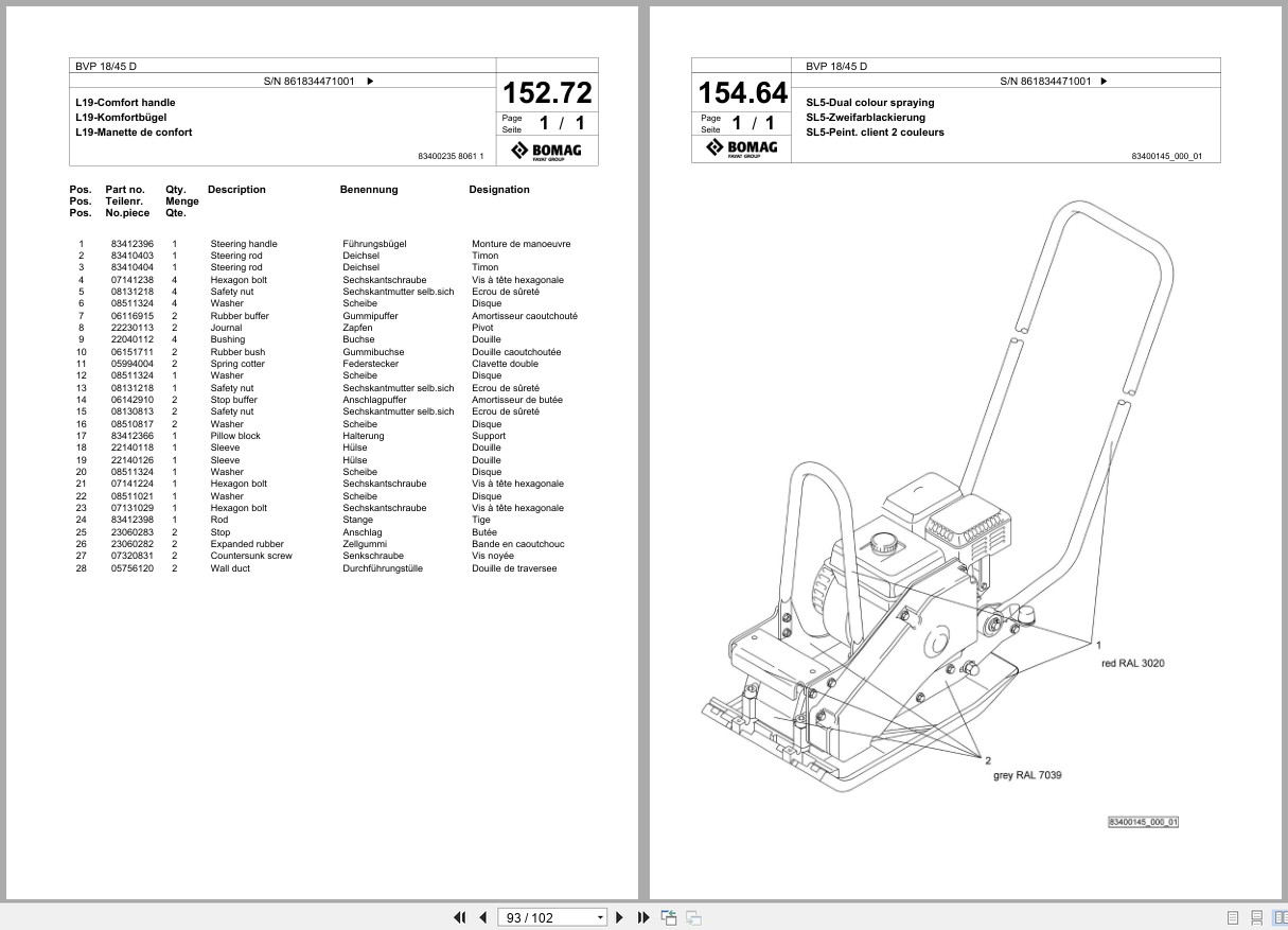 Bomag Vibratory Plate Compactor BVP 18 45 D Spare Parts Catalog 2019 EN DE FR (3)