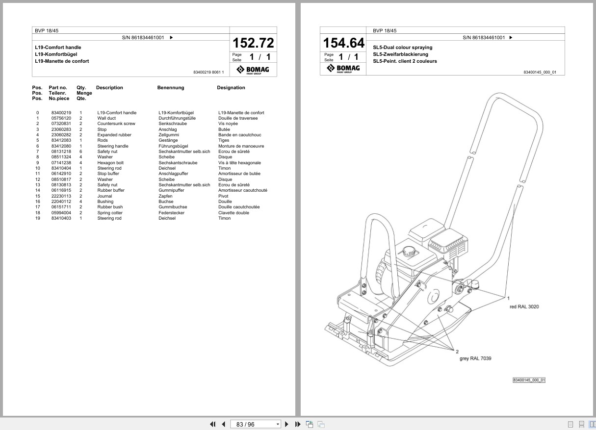 Bomag Vibratory Plate Compactor BVP 18 45 Spare Parts Catalog 03.2019 08.2019 EN DE FR (3)