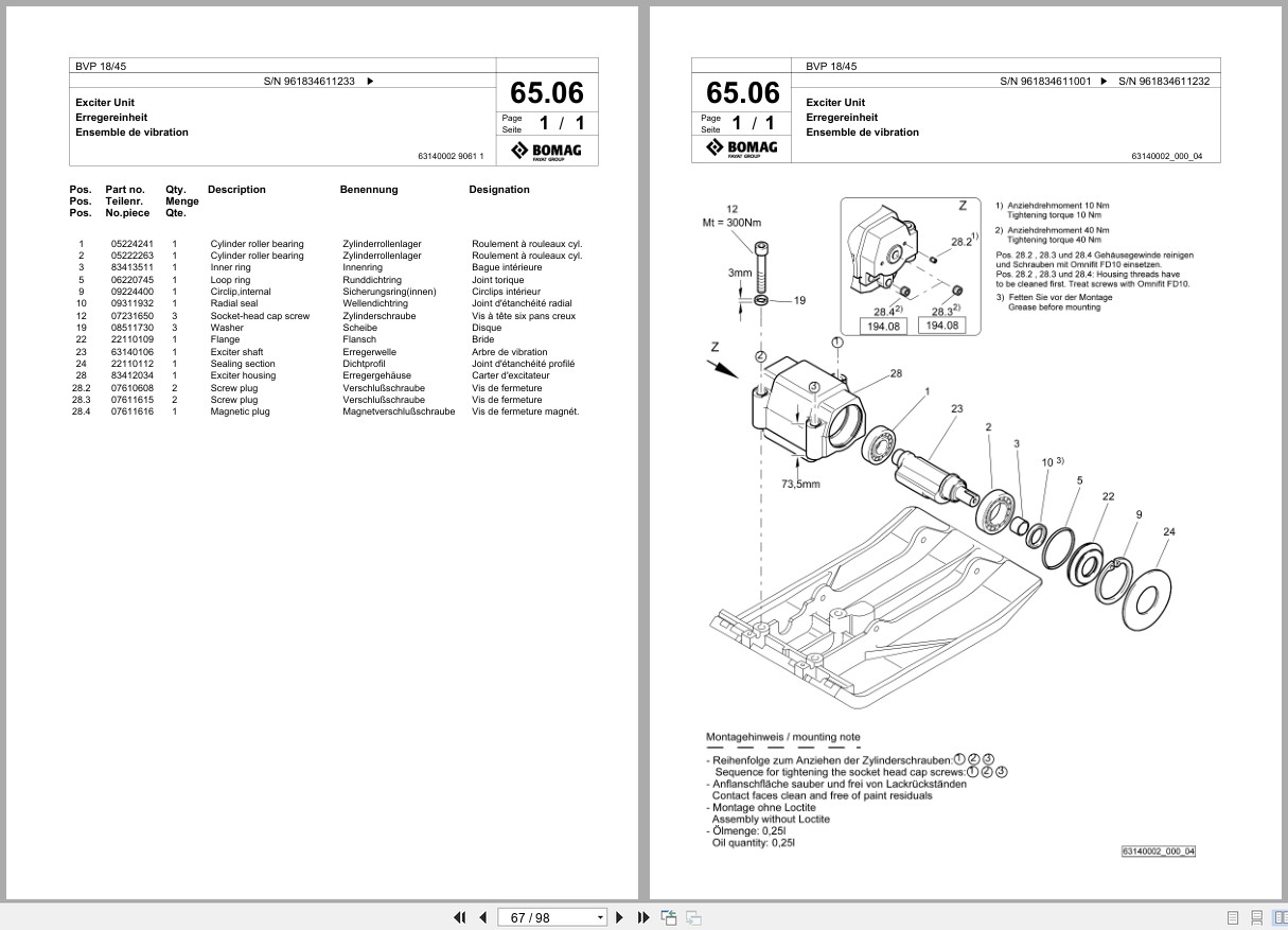 Bomag Vibratory Plate Compactor BVP 18 45 Spare Parts Catalog 04.2020 11.2024 EN DE FR (2)