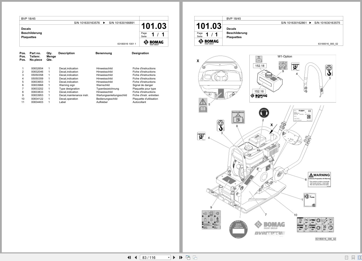 Bomag Vibratory Plate Compactor BVP 18 45 Spare Parts Catalog 05.2020 06.2024 EN DE FR (3)