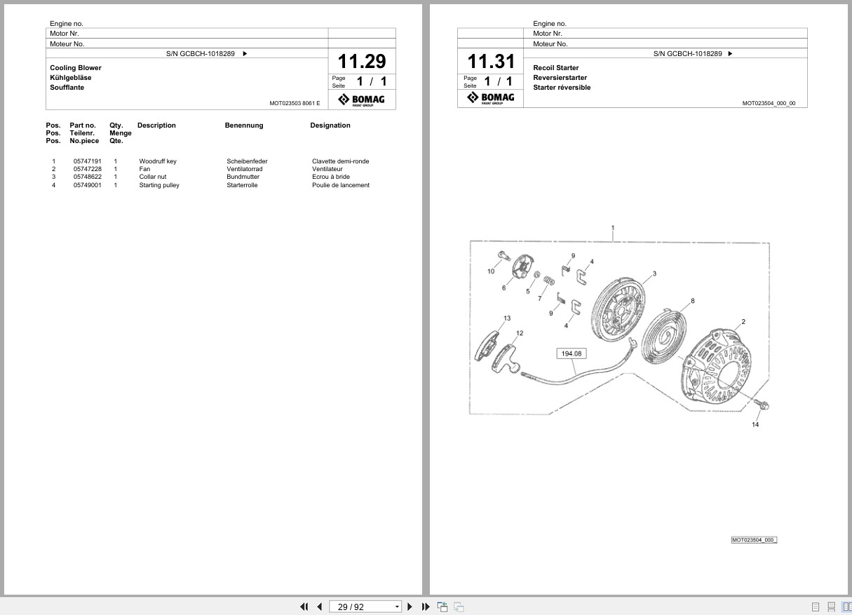 Bomag Vibratory Plate Compactor BVP 18 45 Spare Parts Catalog 08.2019 09.2019 EN DE FR (3)