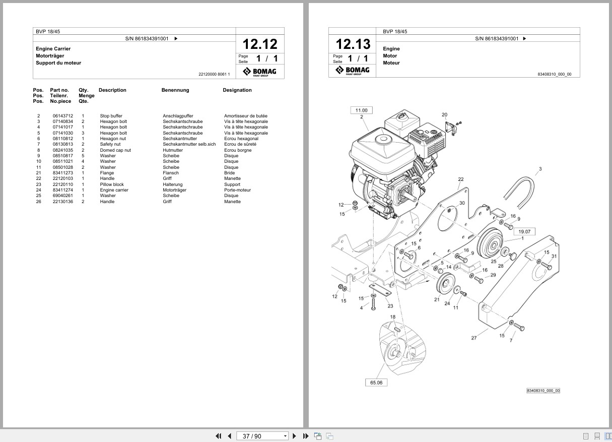 Bomag Vibratory Plate Compactor BVP 18 45 Spare Parts Catalog 10.2018 03.2019 EN DE FR (2)