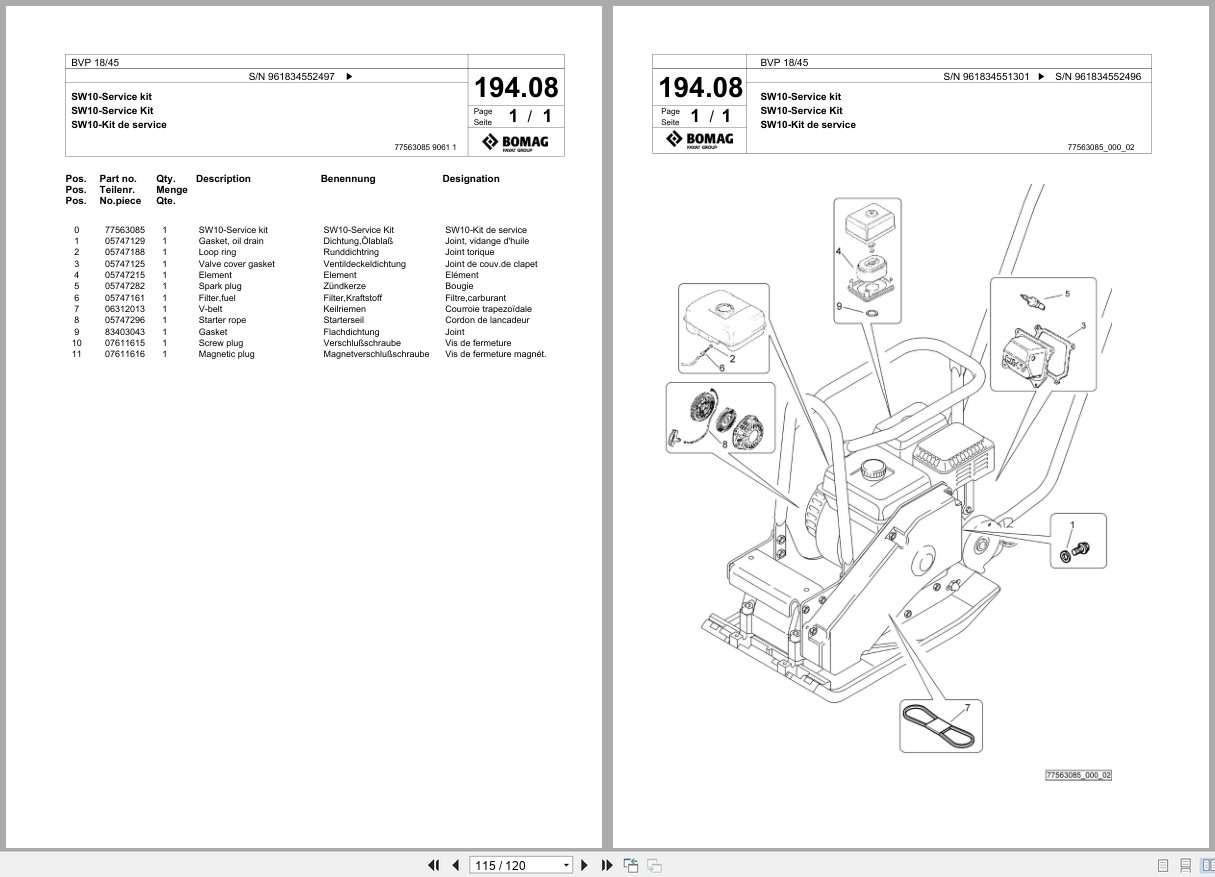 Bomag Vibratory Plate Compactor BVP 18 45 Spare Parts Catalog 2019 2022 EN DE FR (3)
