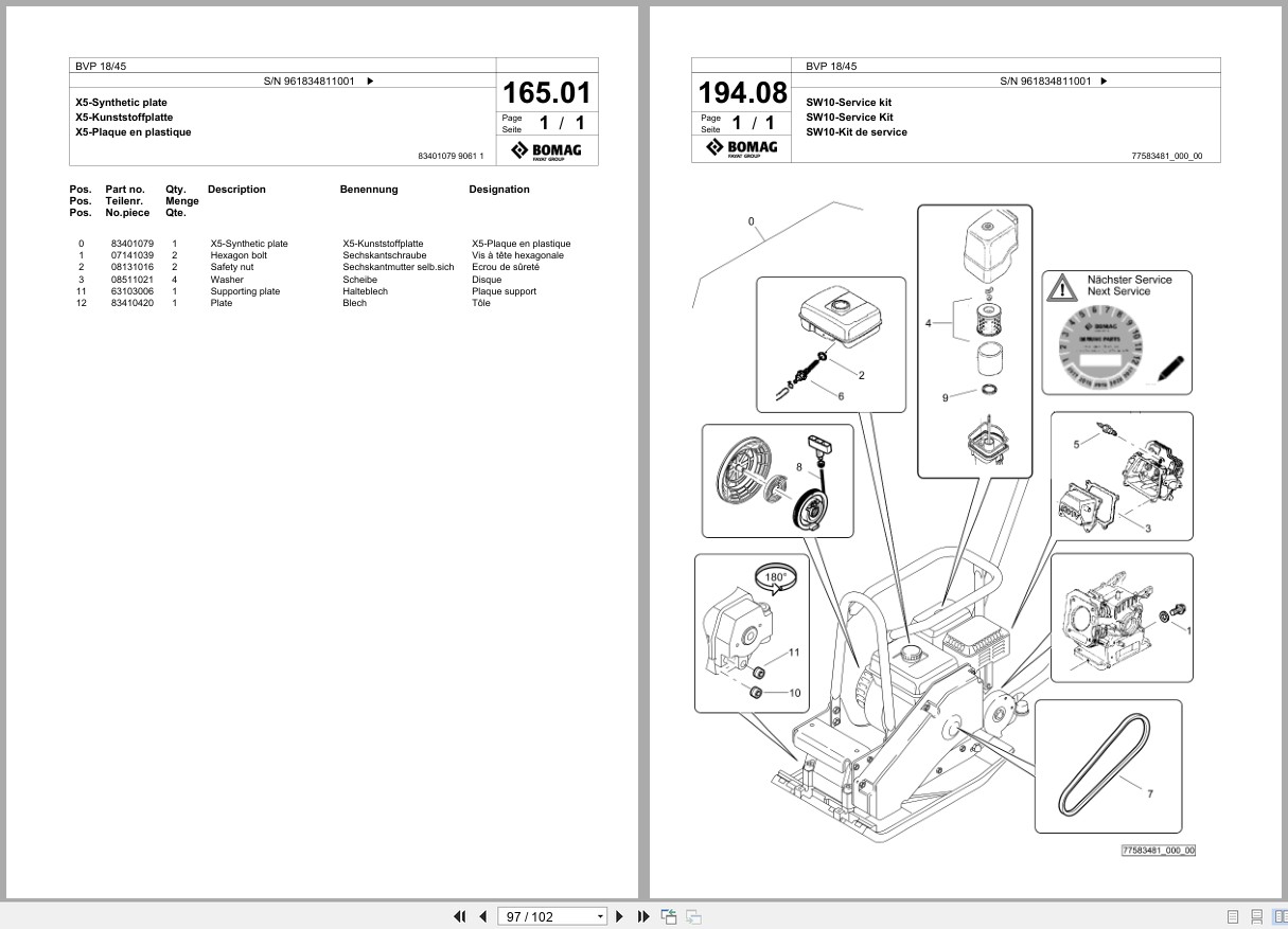 Bomag Vibratory Plate Compactor BVP 18 45 Spare Parts Catalog 2022 2023 EN DE FR (2)