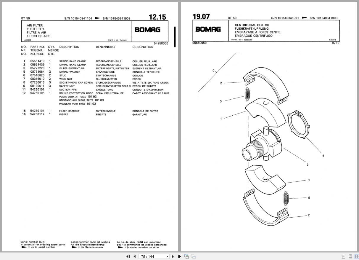 Bomag Vibratory Tamper BT 50 Spare Parts Catalog 00813205 2001 EN DE FR (2)
