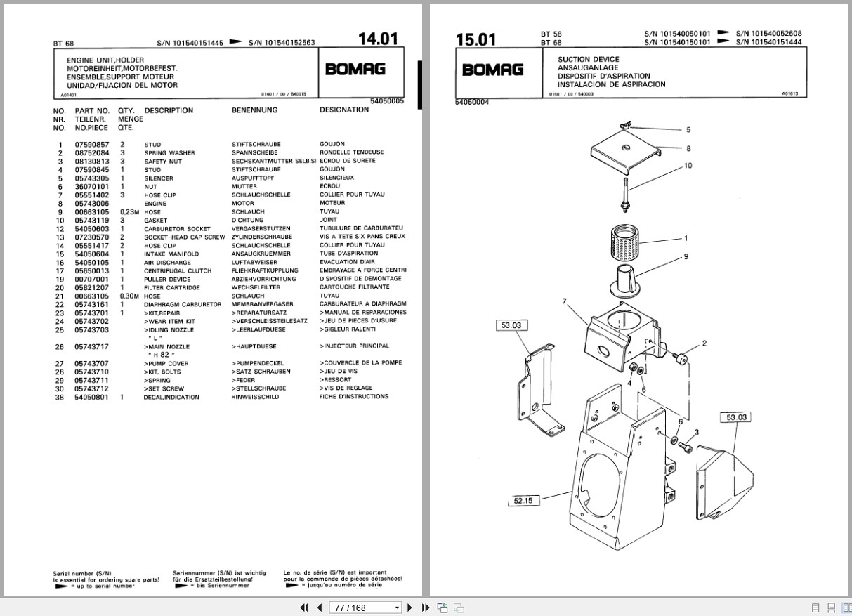 Bomag Vibratory Tamper BT 58 BT 68 Spare Parts Catalog 00813221 2000 EN DE FR (3)