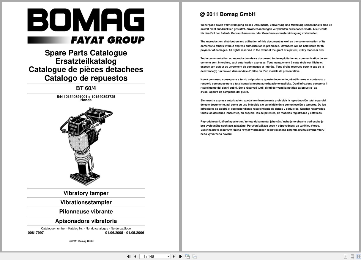 Bomag Vibratory Tamper BT 60 4 Spare Parts Catalog 2005 2006 EN DE FR (1)