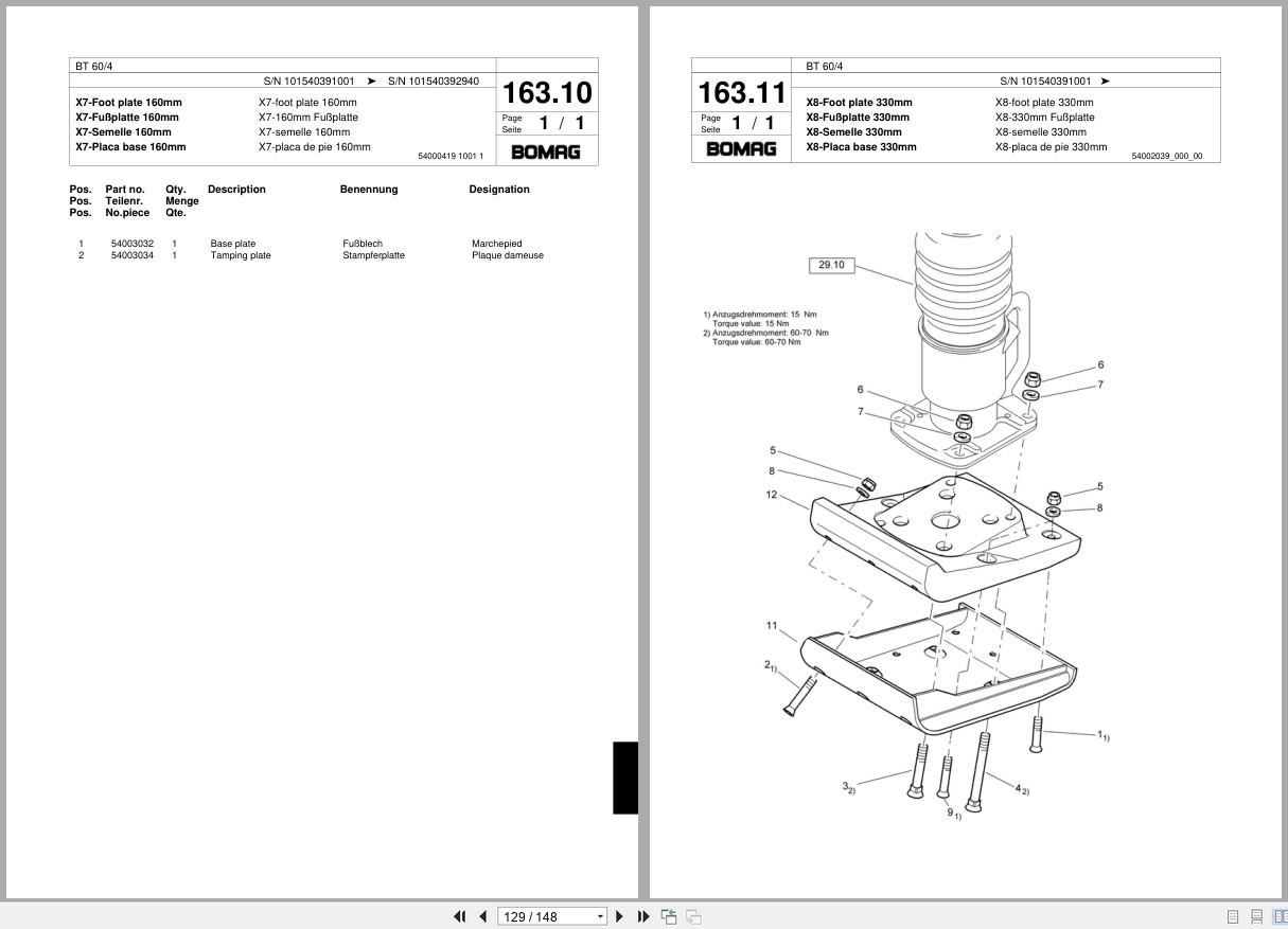 Bomag Vibratory Tamper BT 60 4 Spare Parts Catalog 2005 2006 EN DE FR (2)