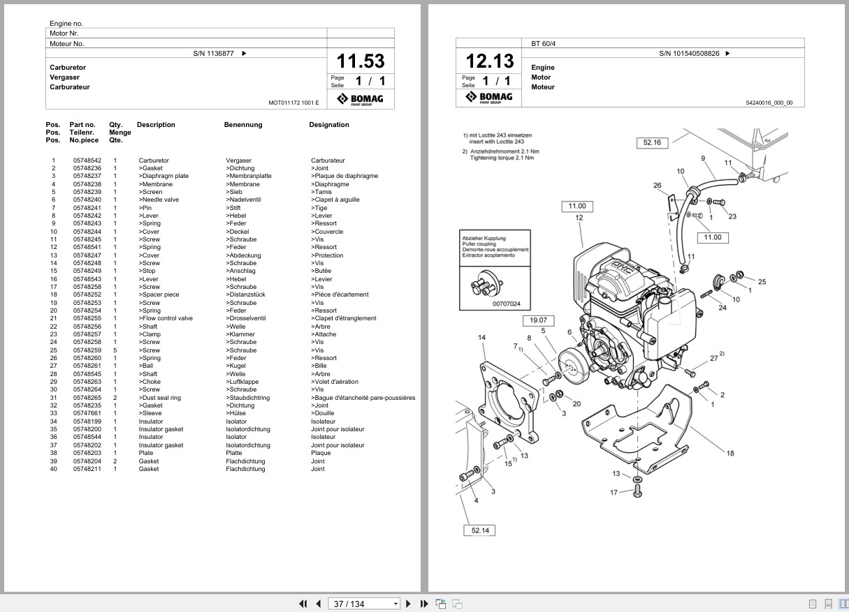 Bomag Vibratory Tamper BT 60 4 Spare Parts Catalog 2008 EN DE FR (3)