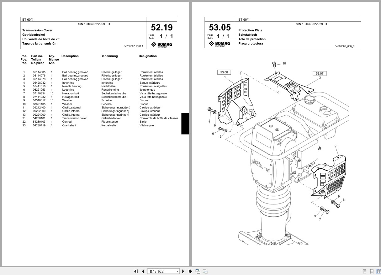Bomag Vibratory Tamper BT 60 4 Spare Parts Catalog 2010 EN DE FR (2)