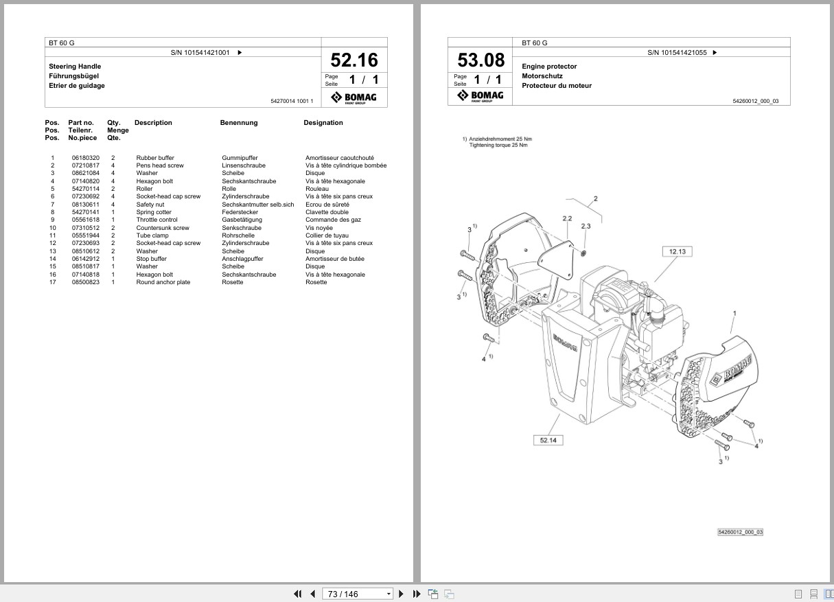 Bomag Vibratory Tamper BT 60 G Spare Parts Catalog 2018 2020 EN DE FR (2)