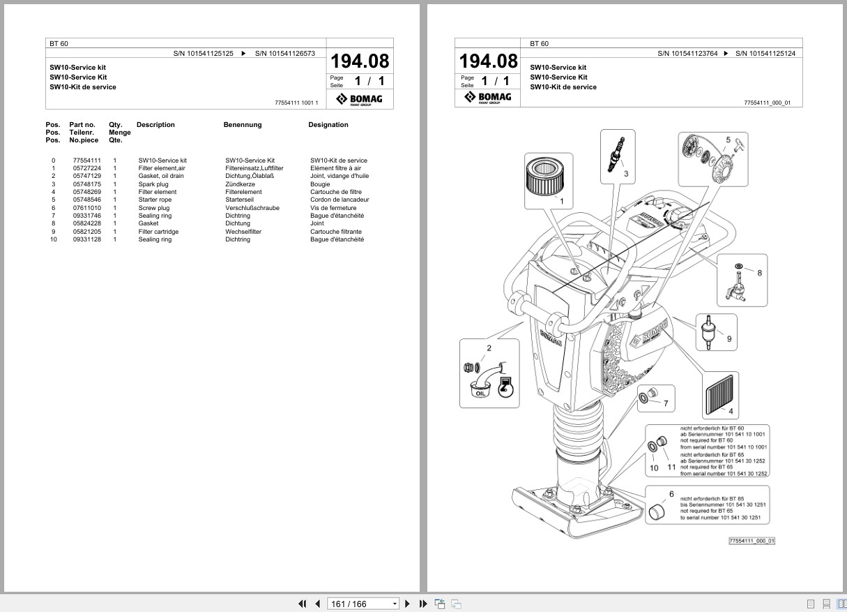 Bomag Vibratory Tamper BT 60 Spare Parts Catalog 06.2016 07.2018 EN DE FR (2)