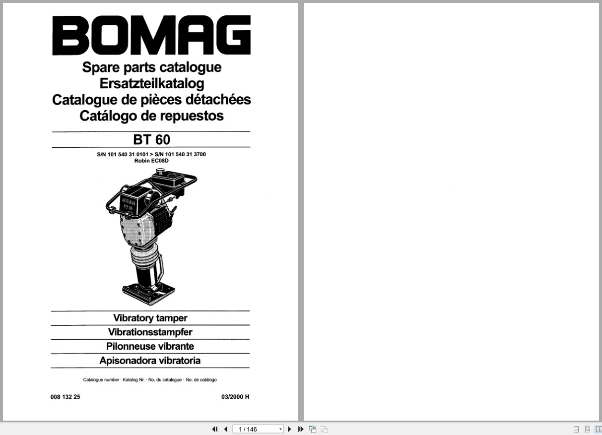 Bomag Vibratory Tamper BT 60 Spare Parts Catalog 2000 EN DE FR (1)