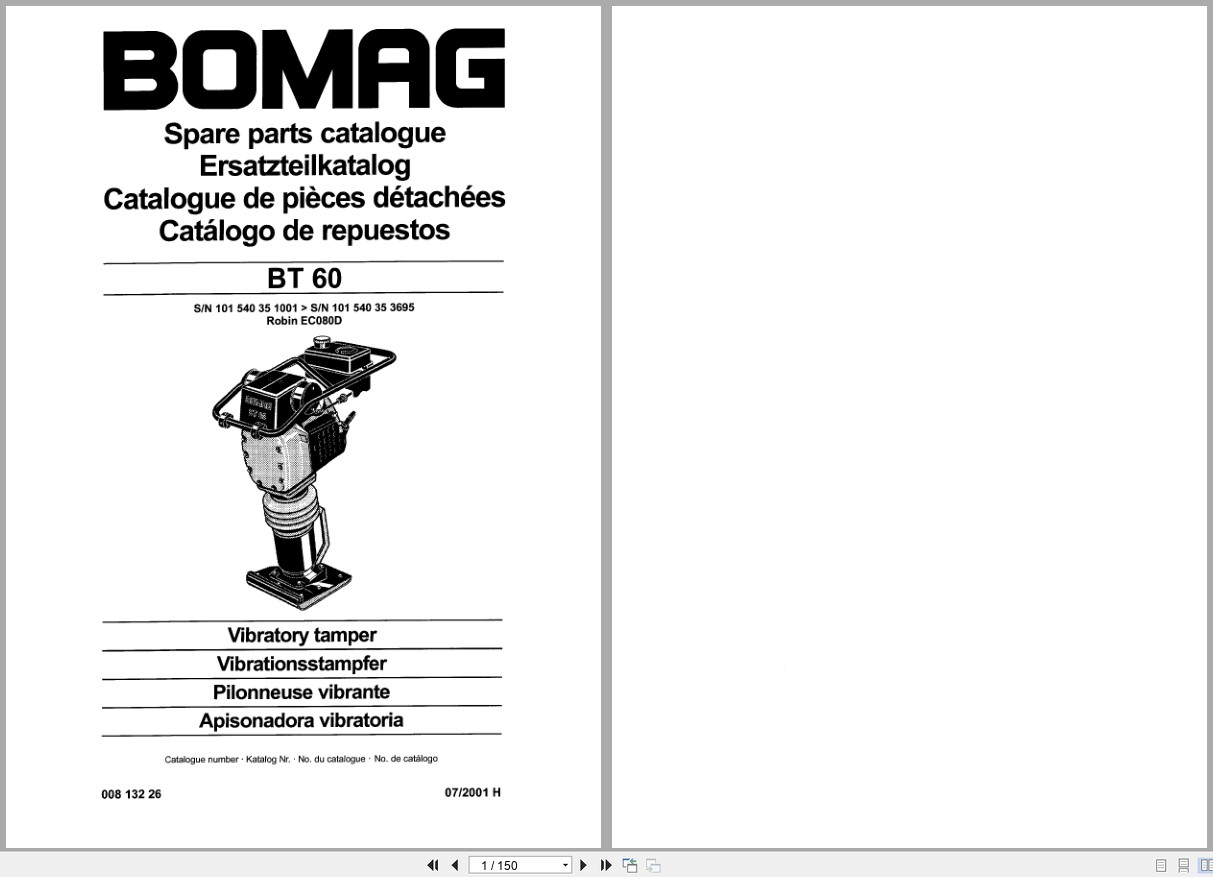Bomag Vibratory Tamper BT 60 Spare Parts Catalog 2001 EN DE FR (1)