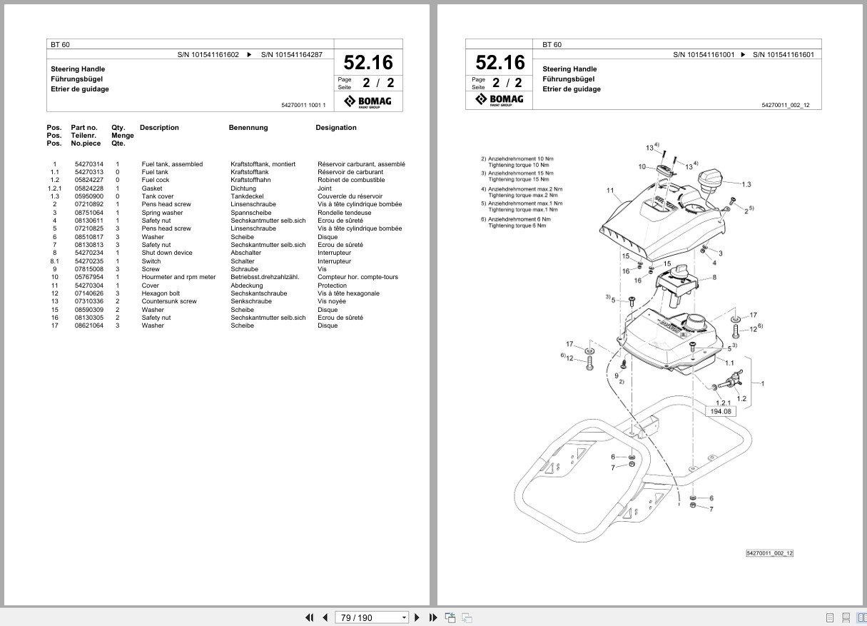Bomag Vibratory Tamper BT 60 Spare Parts Catalog 2019 2023 EN DE FR (2)