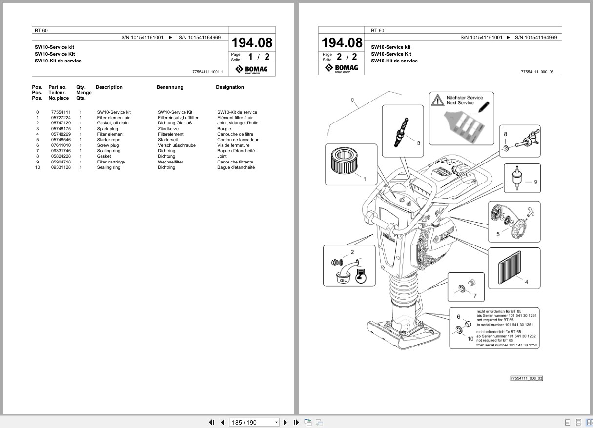Bomag Vibratory Tamper BT 60 Spare Parts Catalog 2019 2023 EN DE FR (3)