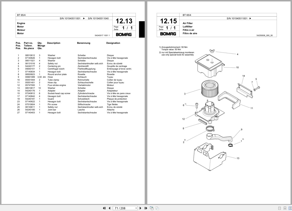 Bomag Vibratory Tamper BT 65 4 Spare Parts Catalog 2006 2008 EN DE FR (3)