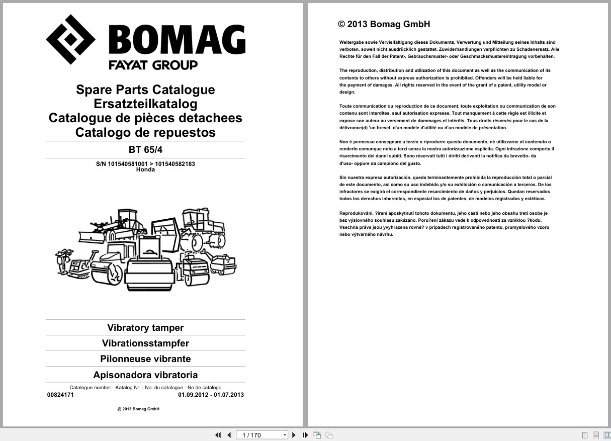 Bomag Vibratory Tamper BT 65 4 Spare Parts Catalog 2012 2013 EN DE FR (1)