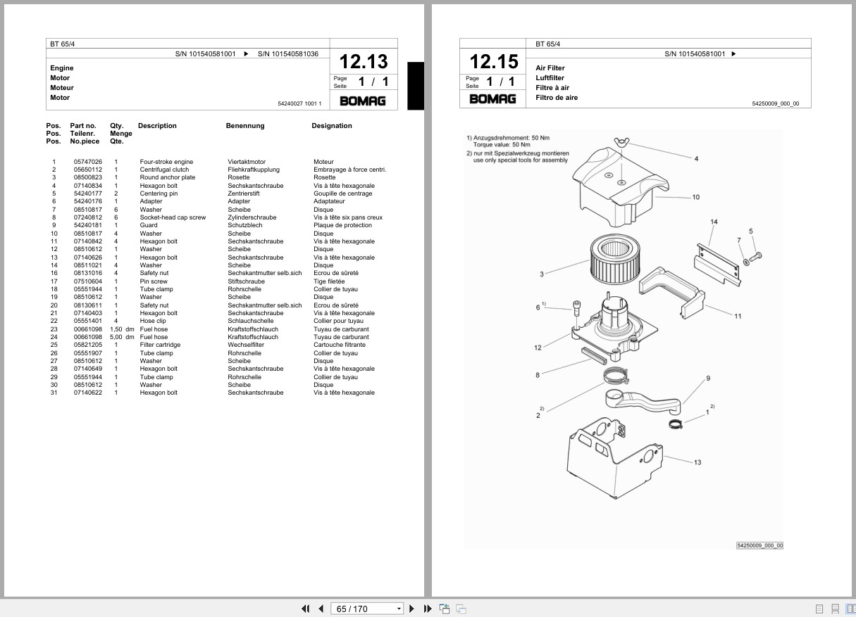 Bomag Vibratory Tamper BT 65 4 Spare Parts Catalog 2012 2013 EN DE FR (2)