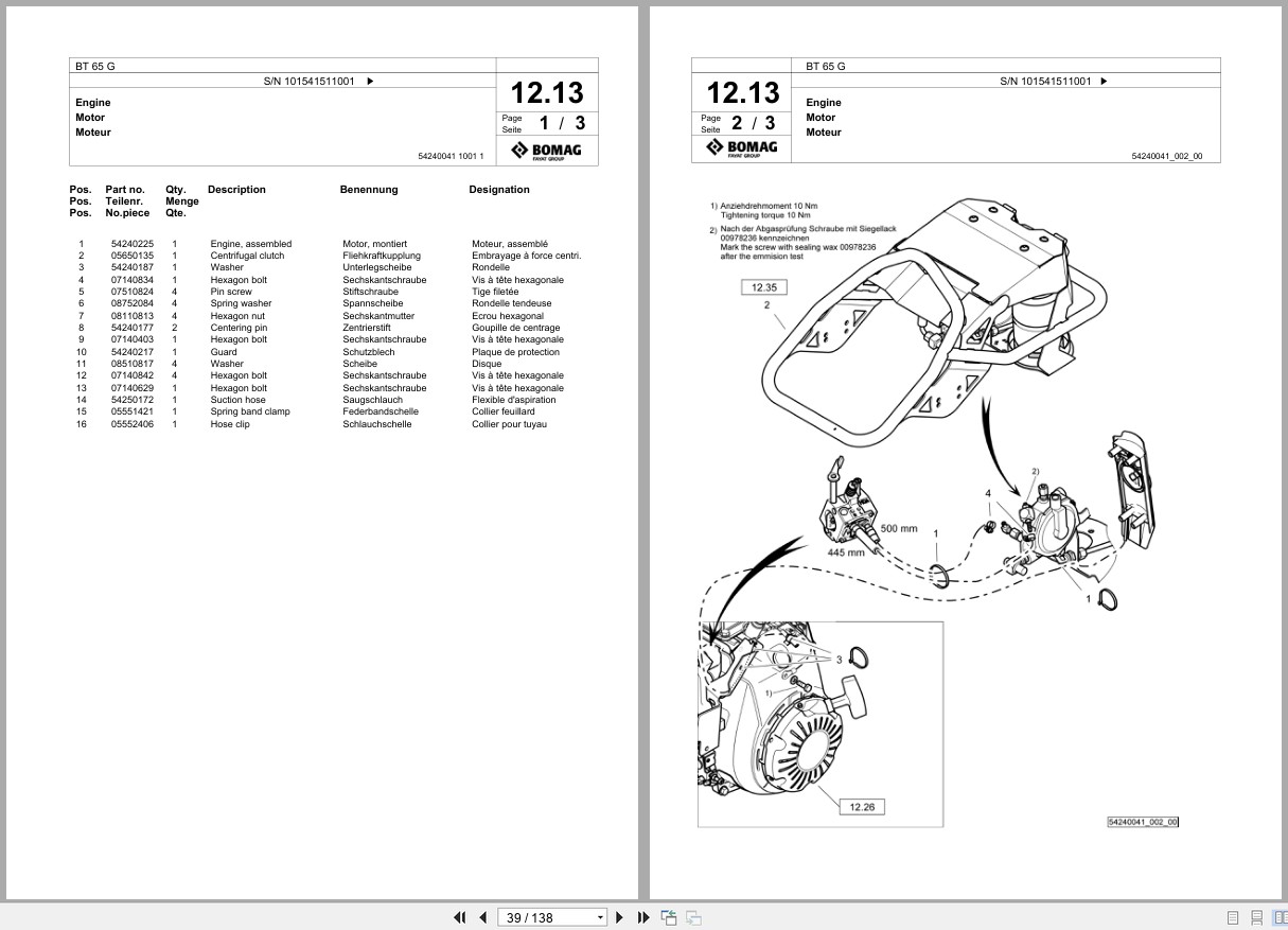 Bomag Vibratory Tamper BT 65 G Spare Parts Catalog 2018 EN DE FR (2)