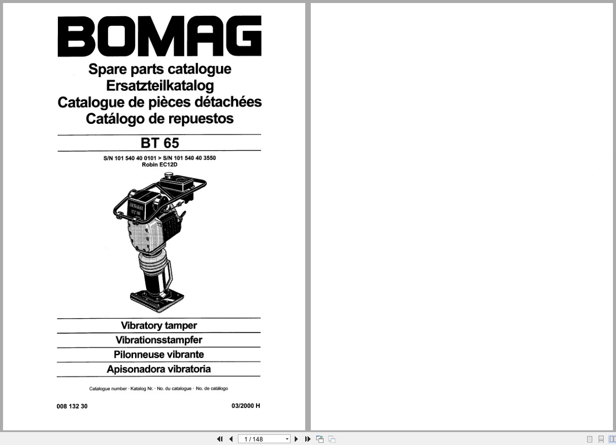 Bomag Vibratory Tamper BT 65 Spare Parts Catalog 2000 EN DE FR (1)
