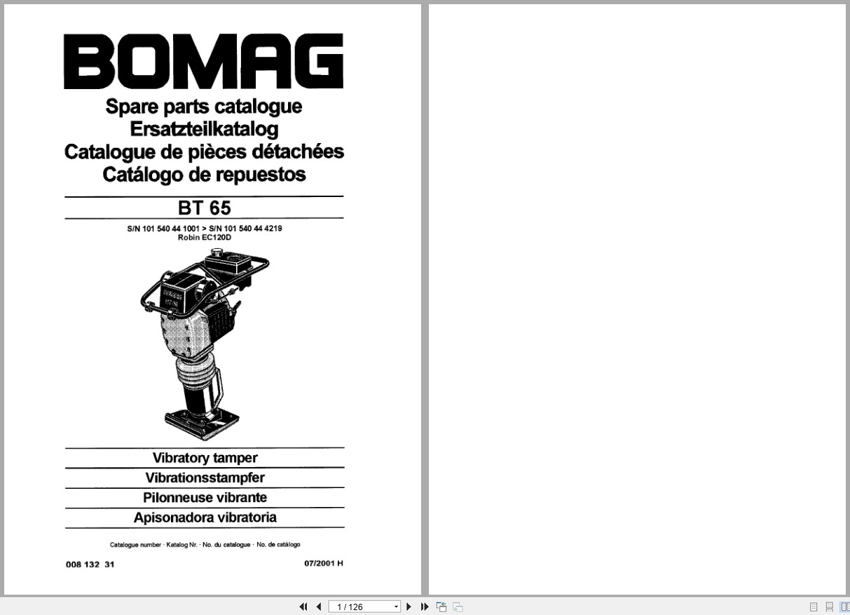 Bomag Vibratory Tamper BT 65 Spare Parts Catalog 2001 EN DE FR (1)