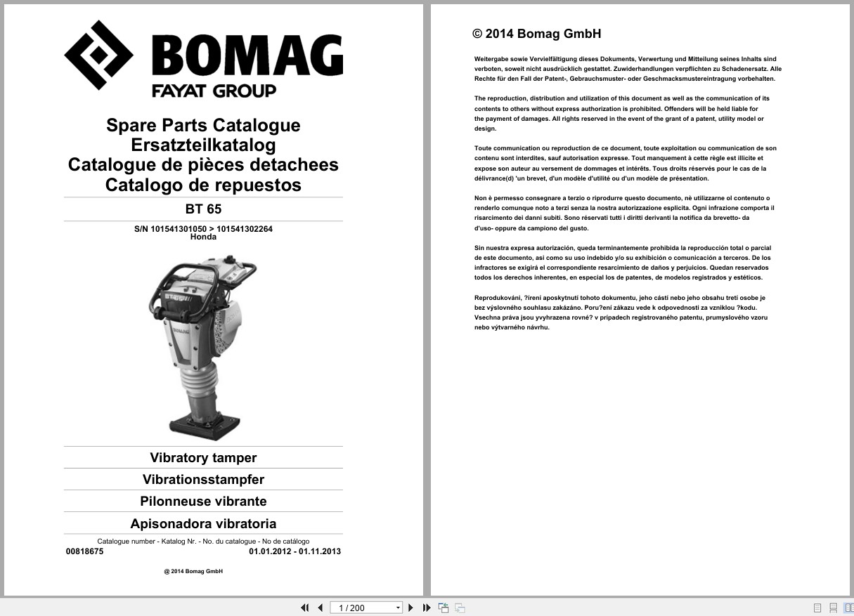 Bomag Vibratory Tamper BT 65 Spare Parts Catalog 2012 2013 EN DE FR (1)